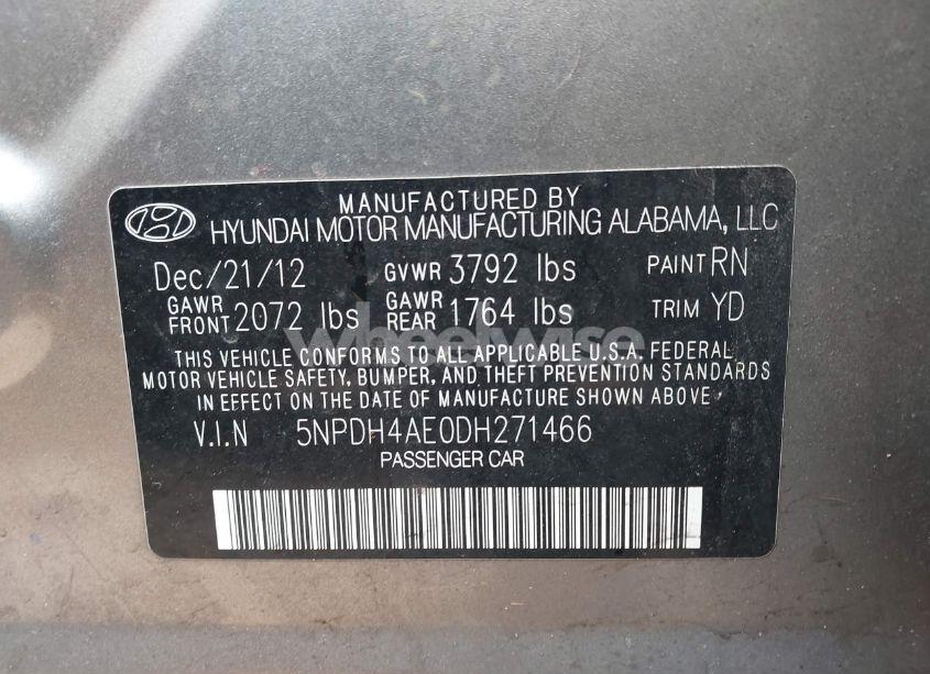 Photo 9 of 2013 Hyundai Elantra LIMITED (VIN 5NPDH4AE0DH271466)