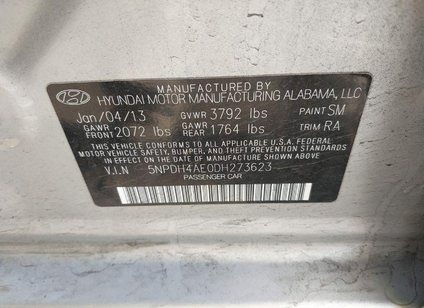 Photo 9 of 2013 Hyundai Elantra GLS (VIN 5NPDH4AE0DH273623)