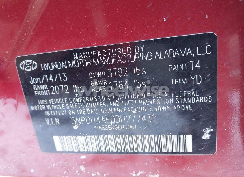 Photo 9 of 2013 Hyundai Elantra GLS (VIN 5NPDH4AE0DH277431)