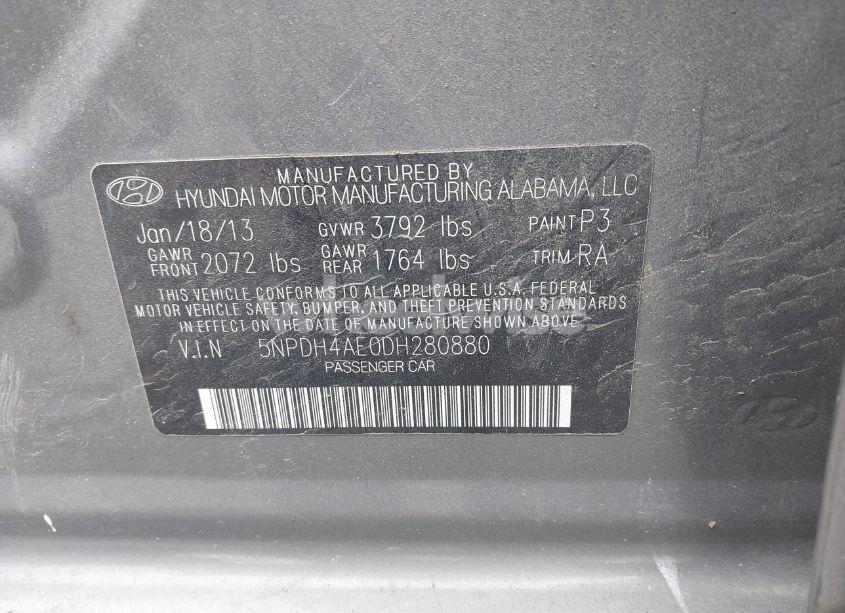 Photo 9 of 2013 Hyundai Elantra GLS (VIN 5NPDH4AE0DH280880)