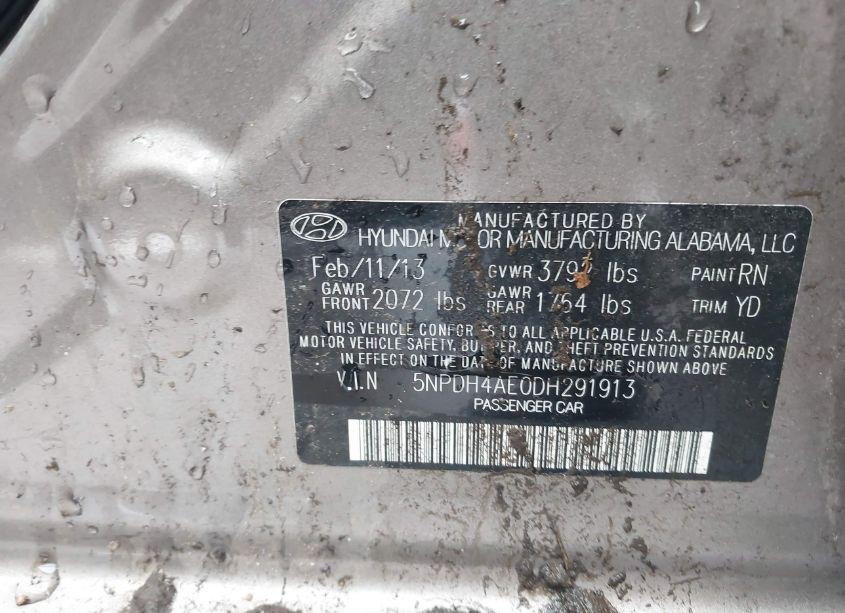 Photo 9 of 2013 Hyundai Elantra LIMITED (VIN 5NPDH4AE0DH291913)