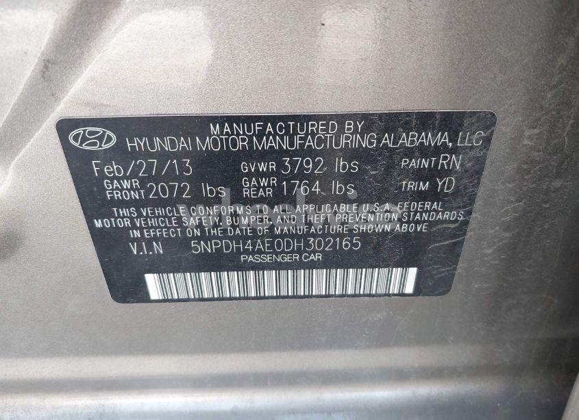 Photo 9 of 2013 Hyundai Elantra GLS (VIN 5NPDH4AE0DH302165)