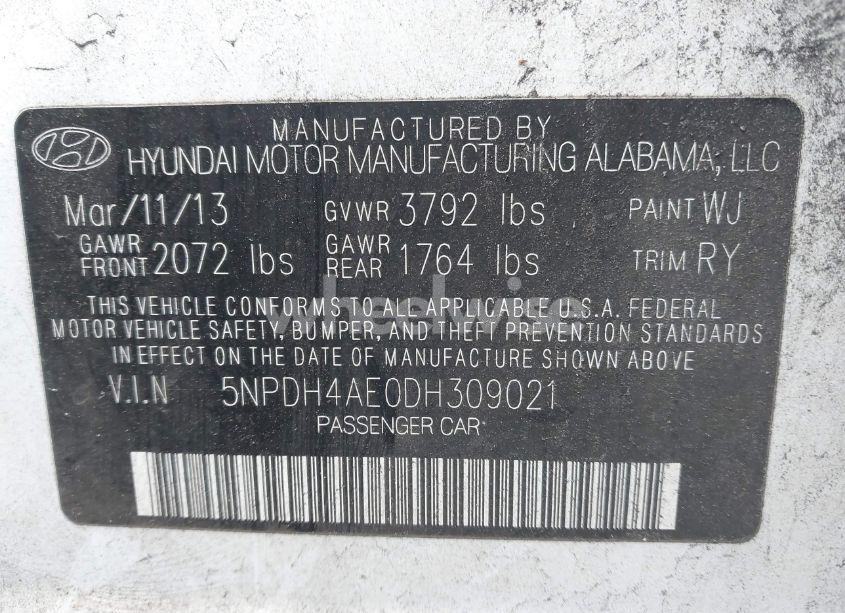 Photo 9 of 2013 Hyundai Elantra GLS/LIMITED (VIN 5NPDH4AE0DH309021)