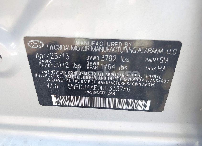 Photo 9 of 2013 Hyundai Elantra LIMITED (VIN 5NPDH4AE0DH333786)