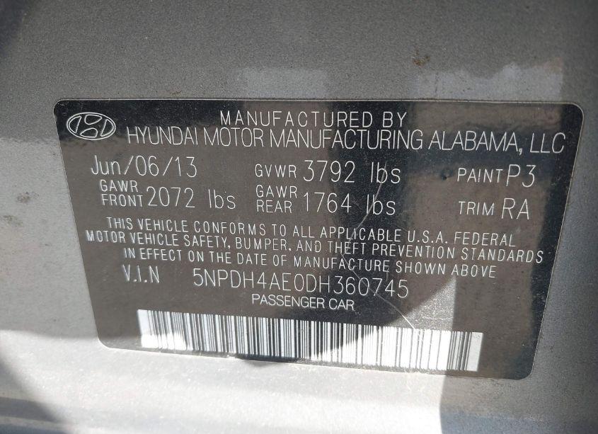 Photo 9 of 2013 Hyundai Elantra GLS (VIN 5NPDH4AE0DH360745)