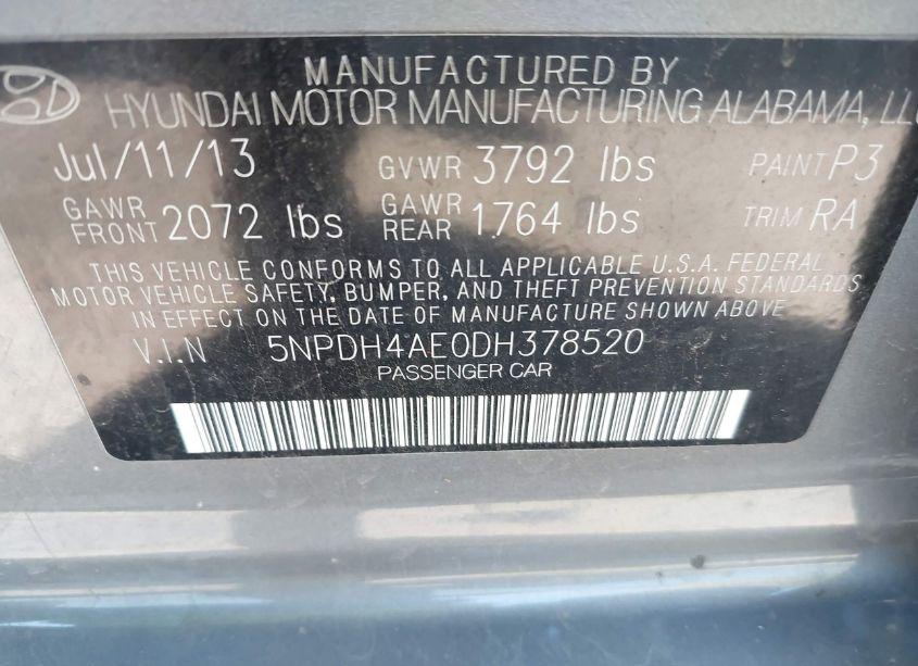 Photo 9 of 2013 Hyundai Elantra GLS (VIN 5NPDH4AE0DH378520)