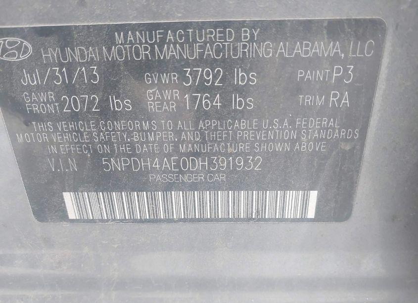 Photo 9 of 2013 Hyundai Elantra GLS (VIN 5NPDH4AE0DH391932)