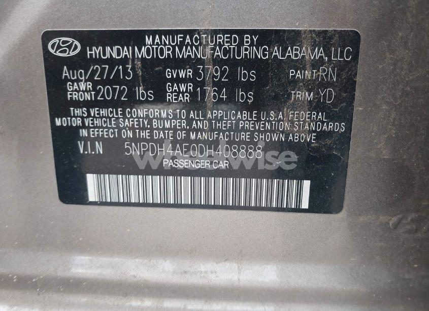 Photo 9 of 2013 Hyundai Elantra GLS (VIN 5NPDH4AE0DH408888)