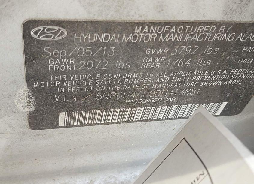 Photo 9 of 2013 Hyundai Elantra GLS (VIN 5NPDH4AE0DH413881)