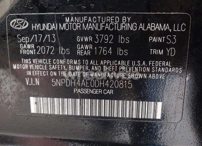 Photo 9 of 2013 Hyundai Elantra GLS (VIN 5NPDH4AE0DH420815)