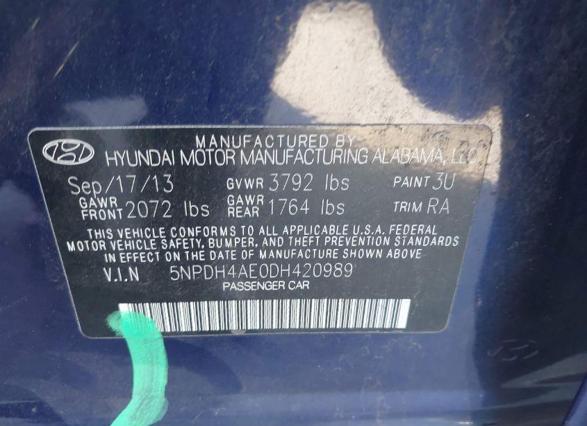 Photo 9 of 2013 Hyundai Elantra GLS (VIN 5NPDH4AE0DH420989)