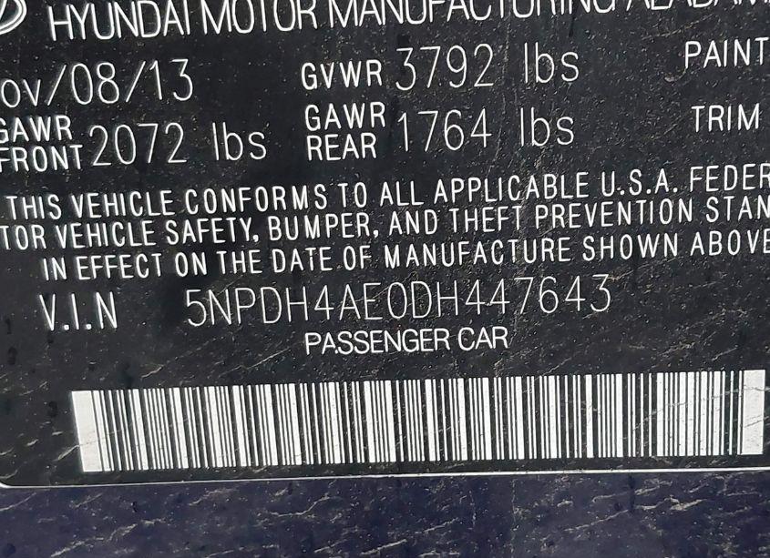 Photo 9 of 2013 Hyundai Elantra GLS (VIN 5NPDH4AE0DH447643)