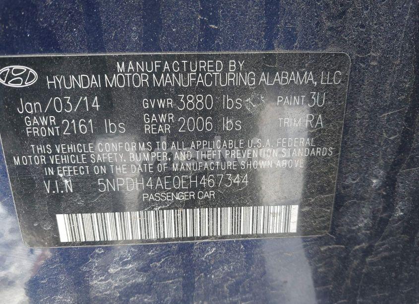 Photo 9 of 2014 Hyundai Elantra SE (VIN 5NPDH4AE0EH467344)