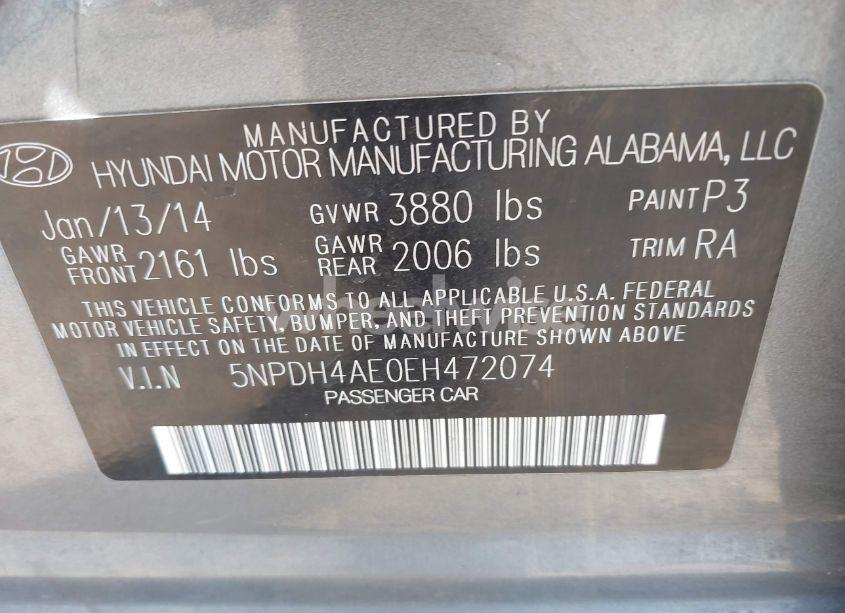 Photo 9 of 2014 Hyundai Elantra LIMITED (VIN 5NPDH4AE0EH472074)