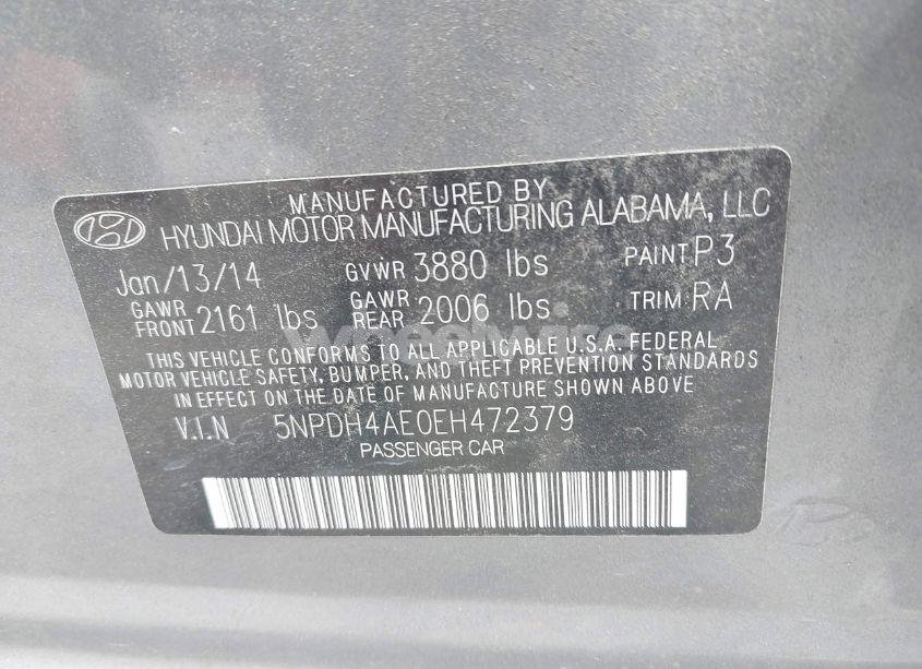 Photo 9 of 2014 Hyundai Elantra SE (VIN 5NPDH4AE0EH472379)