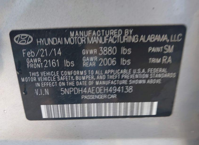 Photo 9 of 2014 Hyundai Elantra SE (VIN 5NPDH4AE0EH494138)