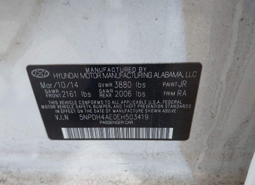 Photo 9 of 2014 Hyundai Elantra SE (VIN 5NPDH4AE0EH503419)