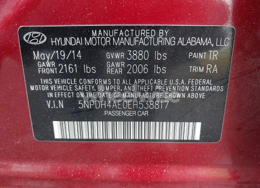Photo 9 of 2014 Hyundai Elantra SE (VIN 5NPDH4AE0EH538817)