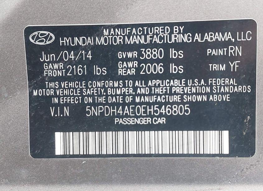 Photo 9 of 2014 Hyundai Elantra SE (VIN 5NPDH4AE0EH546805)