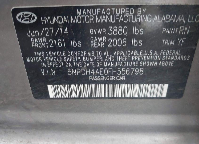 Photo 9 of 2015 Hyundai Elantra SE (VIN 5NPDH4AE0FH556798)