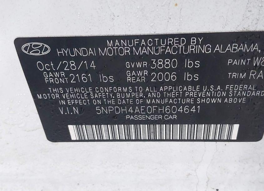 Photo 9 of 2015 Hyundai Elantra SE (VIN 5NPDH4AE0FH604641)
