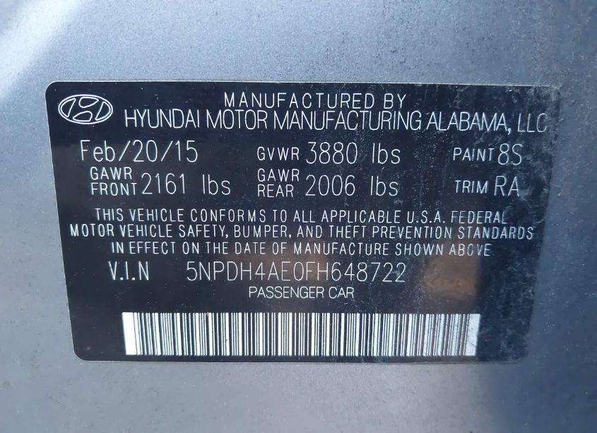 Photo 9 of 2015 Hyundai Elantra SE (VIN 5NPDH4AE0FH648722)