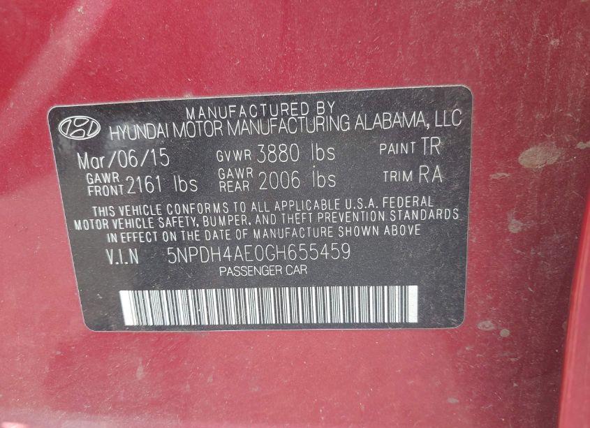 Photo 9 of 2016 Hyundai Elantra SE (VIN 5NPDH4AE0GH655459)