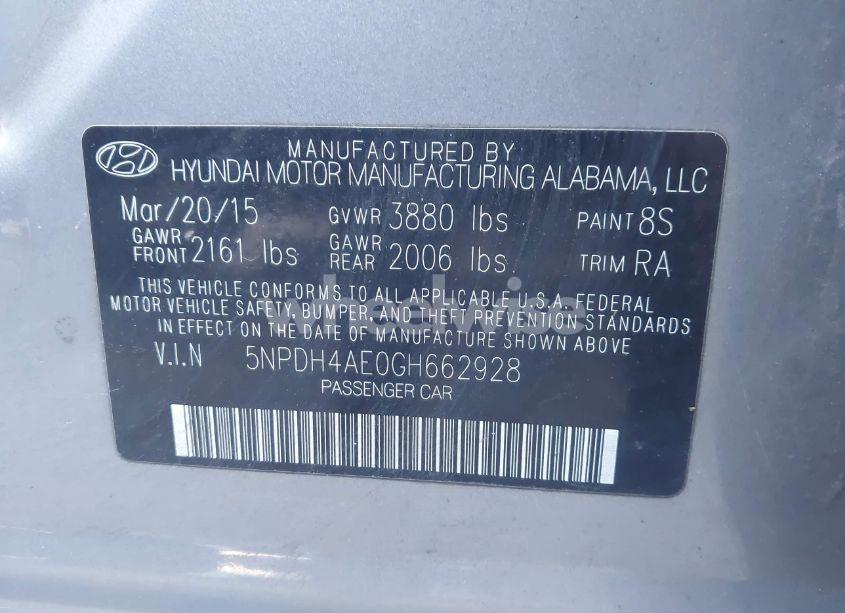 Photo 9 of 2016 Hyundai Elantra SE (VIN 5NPDH4AE0GH662928)