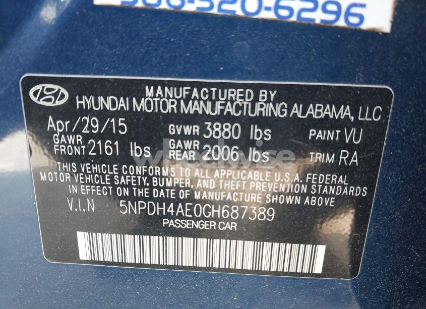 Photo 9 of 2016 Hyundai Elantra SE (VIN 5NPDH4AE0GH687389)