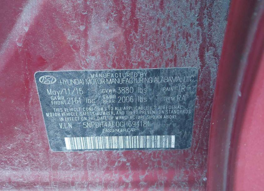 Photo 9 of 2016 Hyundai Elantra SE (VIN 5NPDH4AE0GH694181)