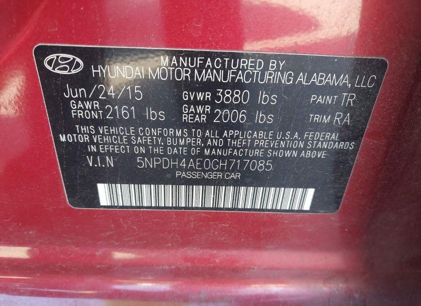 Photo 9 of 2016 Hyundai Elantra SE (VIN 5NPDH4AE0GH717085)