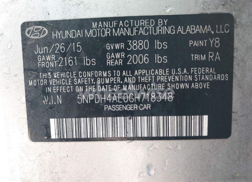 Photo 9 of 2016 Hyundai Elantra SE (VIN 5NPDH4AE0GH718348)