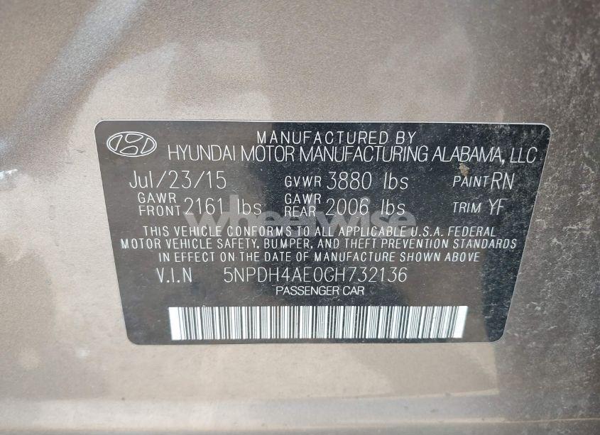 Photo 9 of 2016 Hyundai Elantra SE (VIN 5NPDH4AE0GH732136)