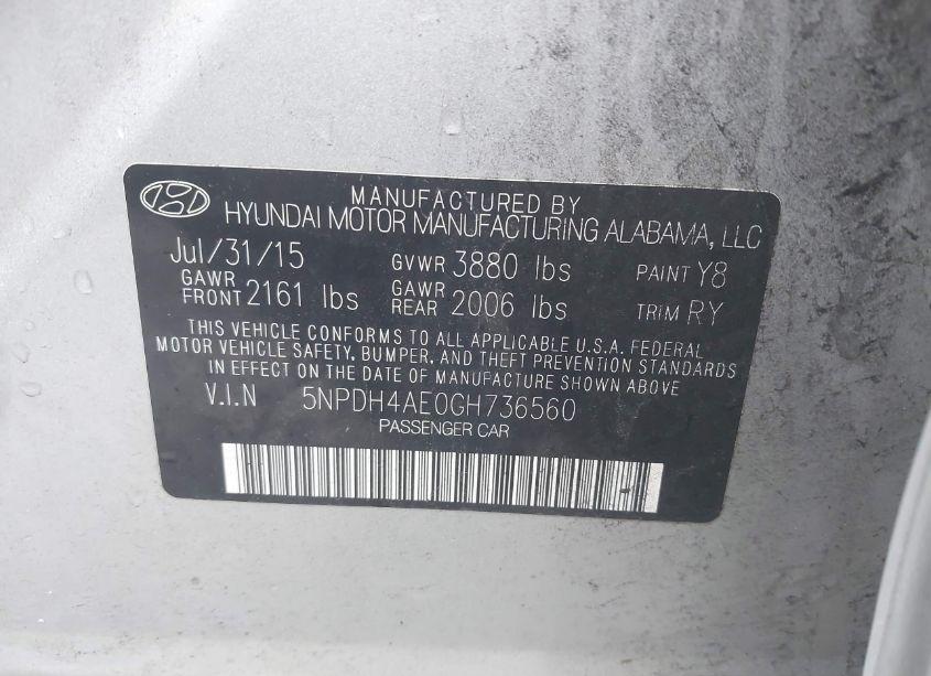 Photo 9 of 2016 Hyundai Elantra VALUE EDITION (VIN 5NPDH4AE0GH736560)