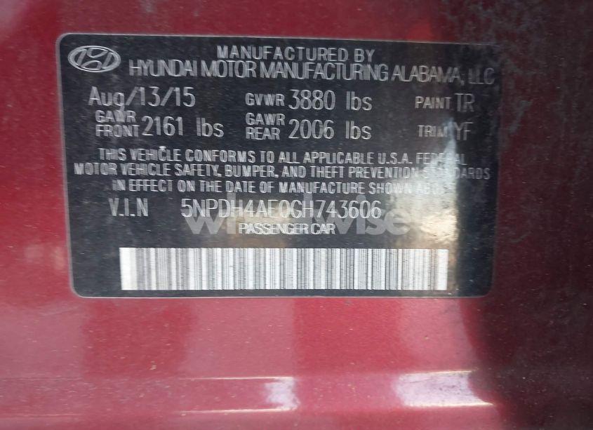 Photo 9 of 2016 Hyundai Elantra SE (VIN 5NPDH4AE0GH743606)