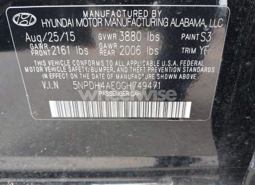 Photo 9 of 2016 Hyundai Elantra SE (VIN 5NPDH4AE0GH749471)