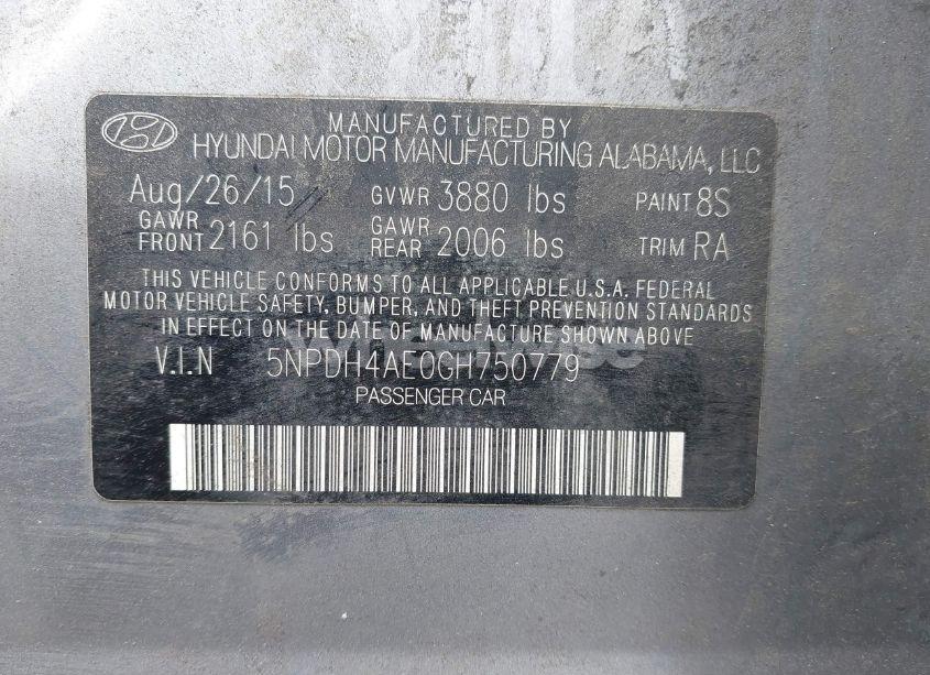 Photo 9 of 2016 Hyundai Elantra SE (VIN 5NPDH4AE0GH750779)