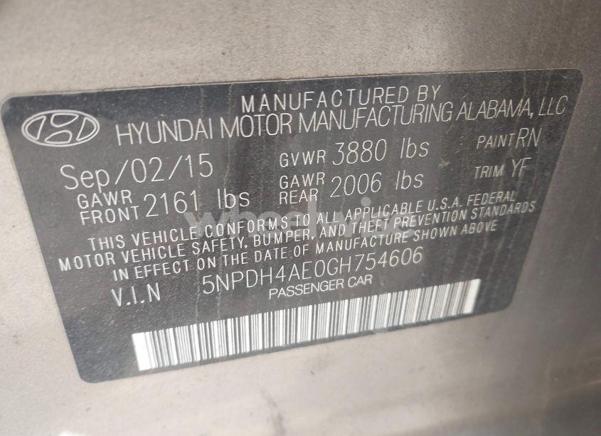 Photo 9 of 2016 Hyundai Elantra SE (VIN 5NPDH4AE0GH754606)