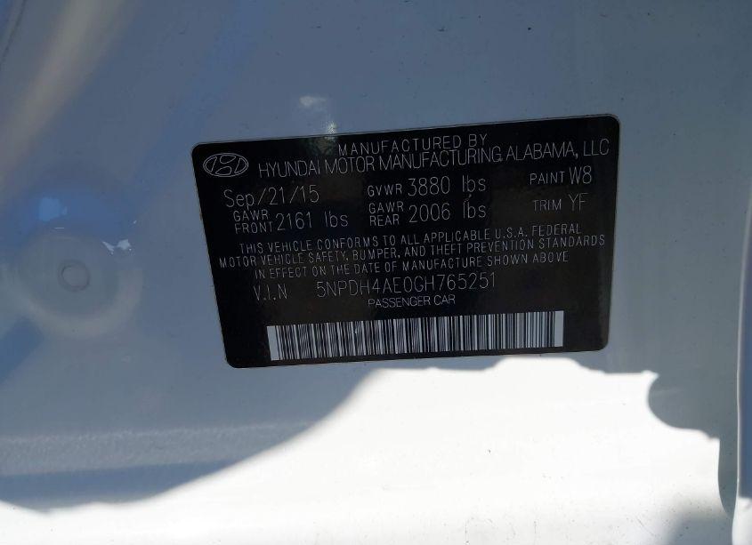 Photo 9 of 2016 Hyundai Elantra SE (VIN 5NPDH4AE0GH765251)