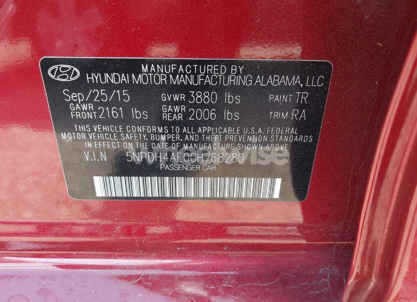 Photo 9 of 2016 Hyundai Elantra SE (VIN 5NPDH4AE0GH768280)