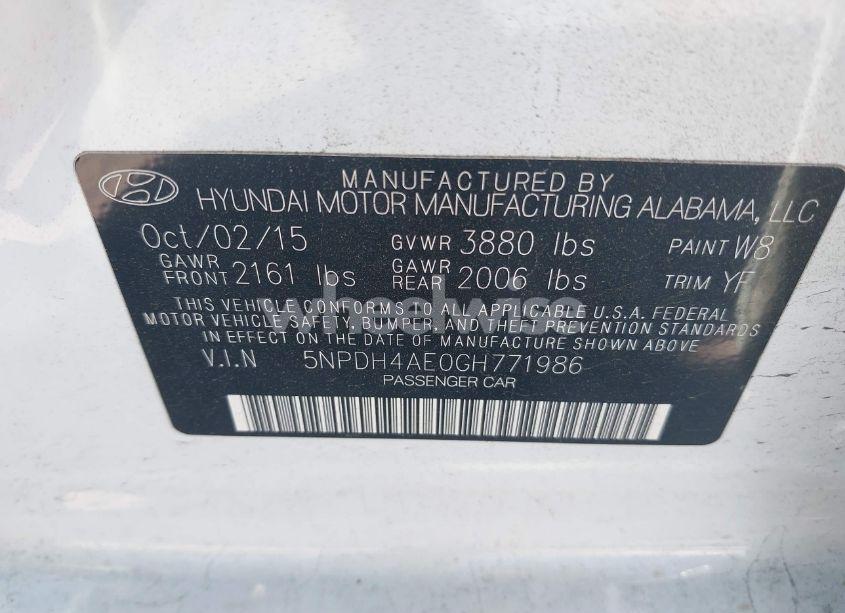 Photo 9 of 2016 Hyundai Elantra SE (VIN 5NPDH4AE0GH771986)