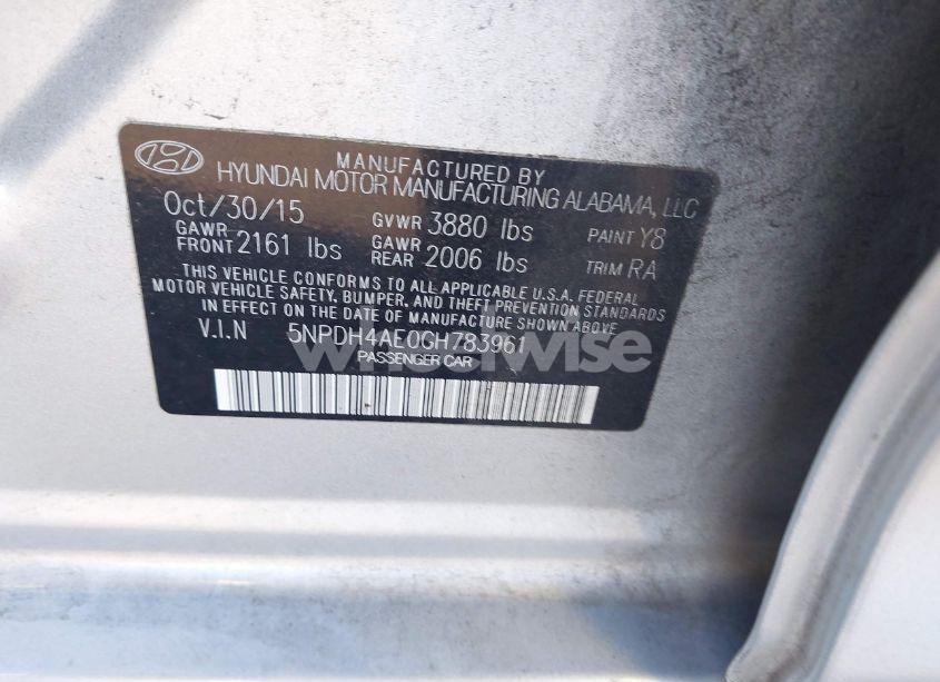 Photo 9 of 2016 Hyundai Elantra SE (VIN 5NPDH4AE0GH783961)