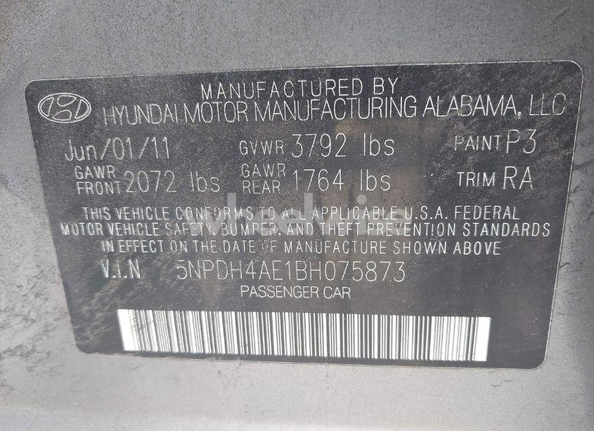 Photo 9 of 2011 Hyundai Elantra LIMITED (VIN 5NPDH4AE1BH075873)