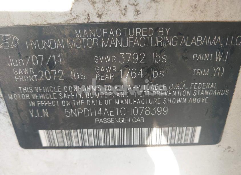 Photo 9 of 2012 Hyundai Elantra GLS (VIN 5NPDH4AE1CH078399)