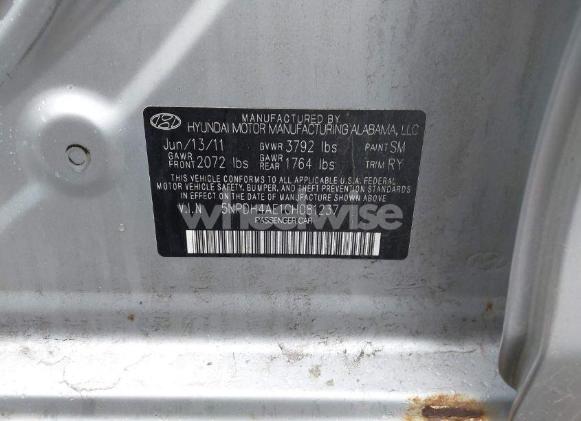 Photo 9 of 2012 Hyundai Elantra LIMITED (VIN 5NPDH4AE1CH081237)
