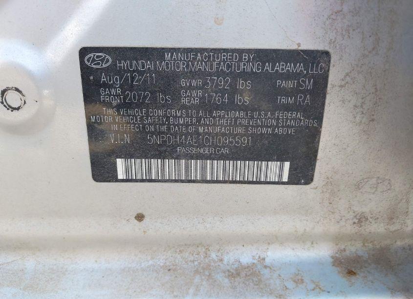 Photo 9 of 2012 Hyundai Elantra GLS (VIN 5NPDH4AE1CH095591)