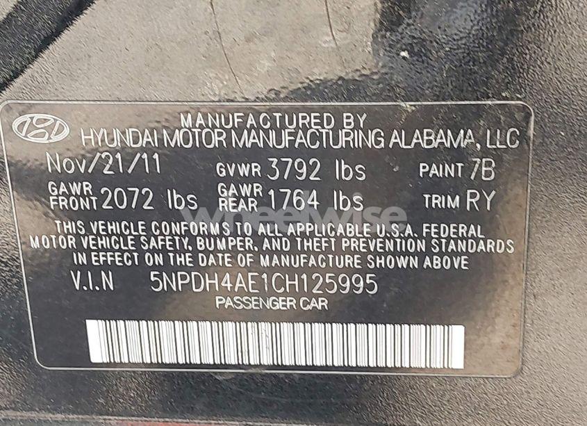 Photo 9 of 2012 Hyundai Elantra LIMITED (VIN 5NPDH4AE1CH125995)