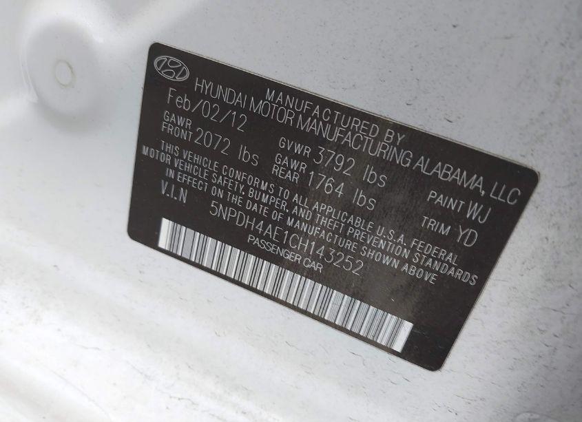 Photo 9 of 2012 Hyundai Elantra GLS (VIN 5NPDH4AE1CH143252)