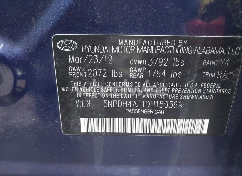 Photo 9 of 2013 Hyundai Elantra GLS (VIN 5NPDH4AE1DH159369)