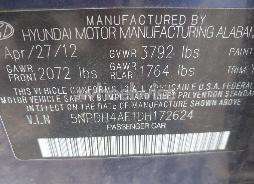 Photo 9 of 2013 Hyundai Elantra GLS (VIN 5NPDH4AE1DH172624)